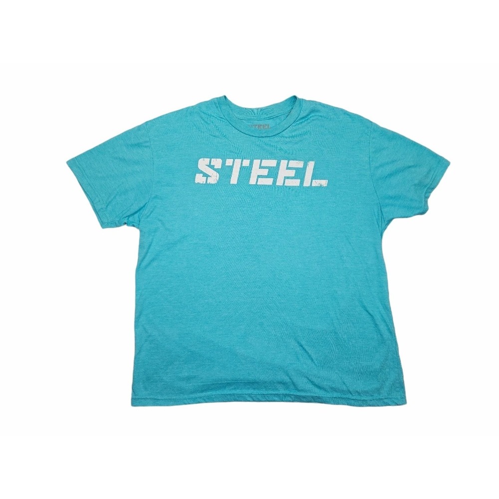 Steel Supplements Logo Tee Men's T-Shirt L Blue Heathered Fabric Texture